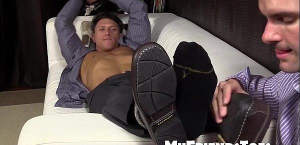  Bryce Evans is tied up and has his toes licked on the couch